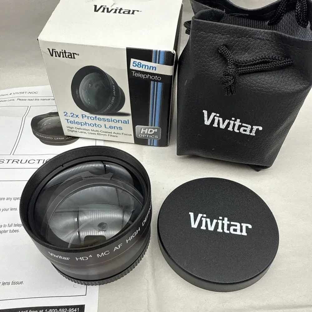Vivitar 2.2x Professional Telephoto Lens 58mm HD4 Optics VIV-58T Unused *READ...